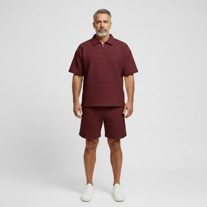 Dominik - Textured Zip-Collar Shirt And Shorts Set
