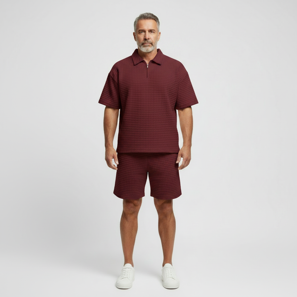 Dominik - Textured Zip-Collar Shirt And Shorts Set