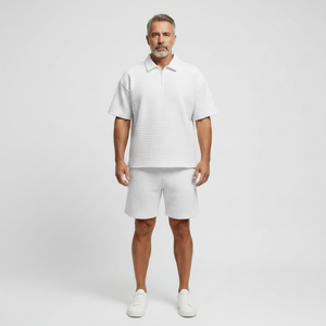 Dominik - Textured Zip-Collar Shirt And Shorts Set