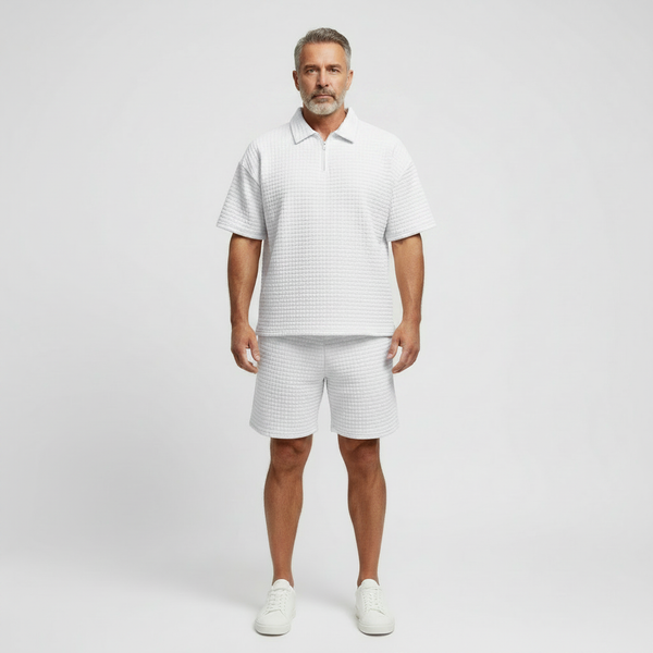 Dominik - Textured Zip-Collar Shirt And Shorts Set