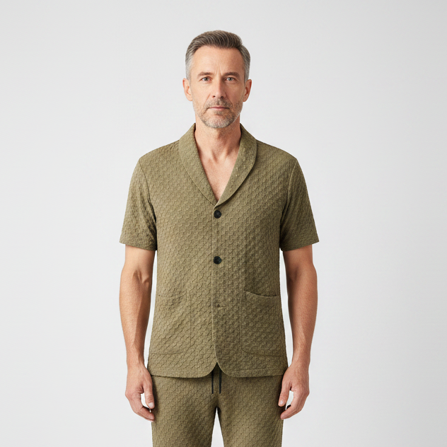 Marco- Textured Short-Sleeve Button-Up Top And Pants Set