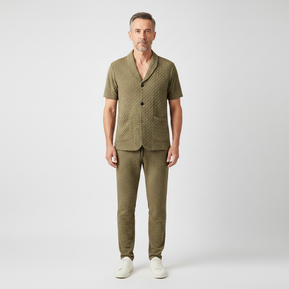 Marco- Textured Short-Sleeve Button-Up Top And Pants Set