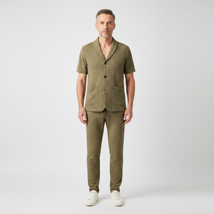 Marco- Textured Short-Sleeve Button-Up Top And Pants Set