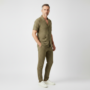 Marco- Textured Short-Sleeve Button-Up Top And Pants Set
