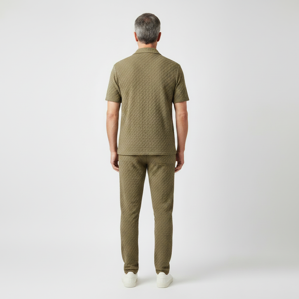 Marco- Textured Short-Sleeve Button-Up Top And Pants Set