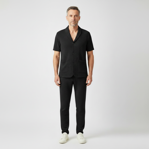 Marco- Textured Short-Sleeve Button-Up Top And Pants Set