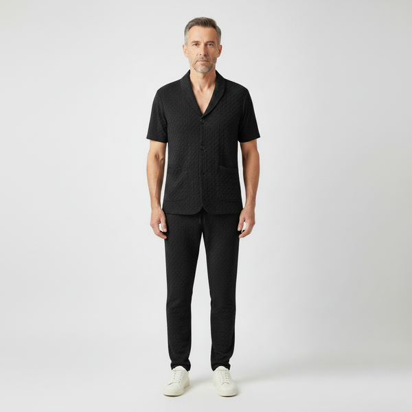 Marco- Textured Short-Sleeve Button-Up Top And Pants Set