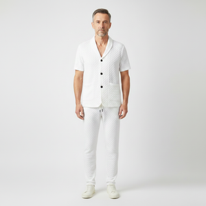 Marco- Textured Short-Sleeve Button-Up Top And Pants Set