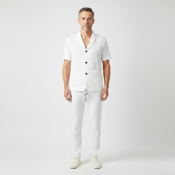 Marco- Textured Short-Sleeve Button-Up Top And Pants Set