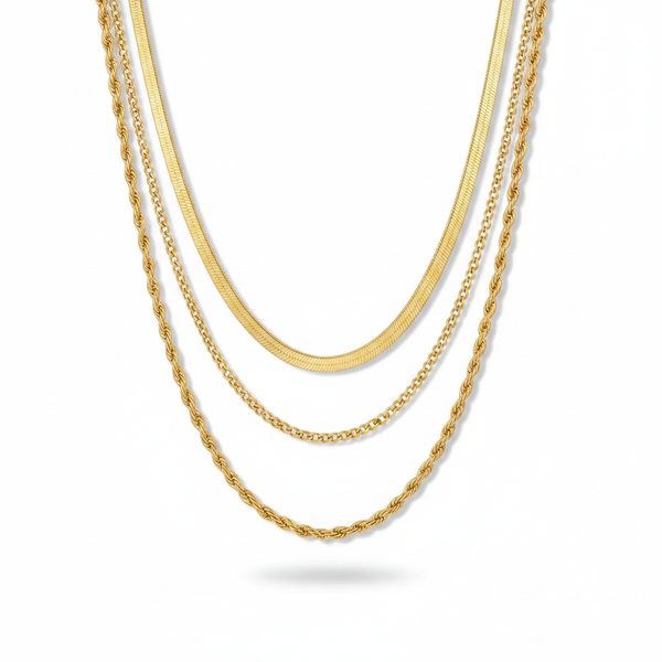Layriva - 3-Piece Layered Chain Necklace Set