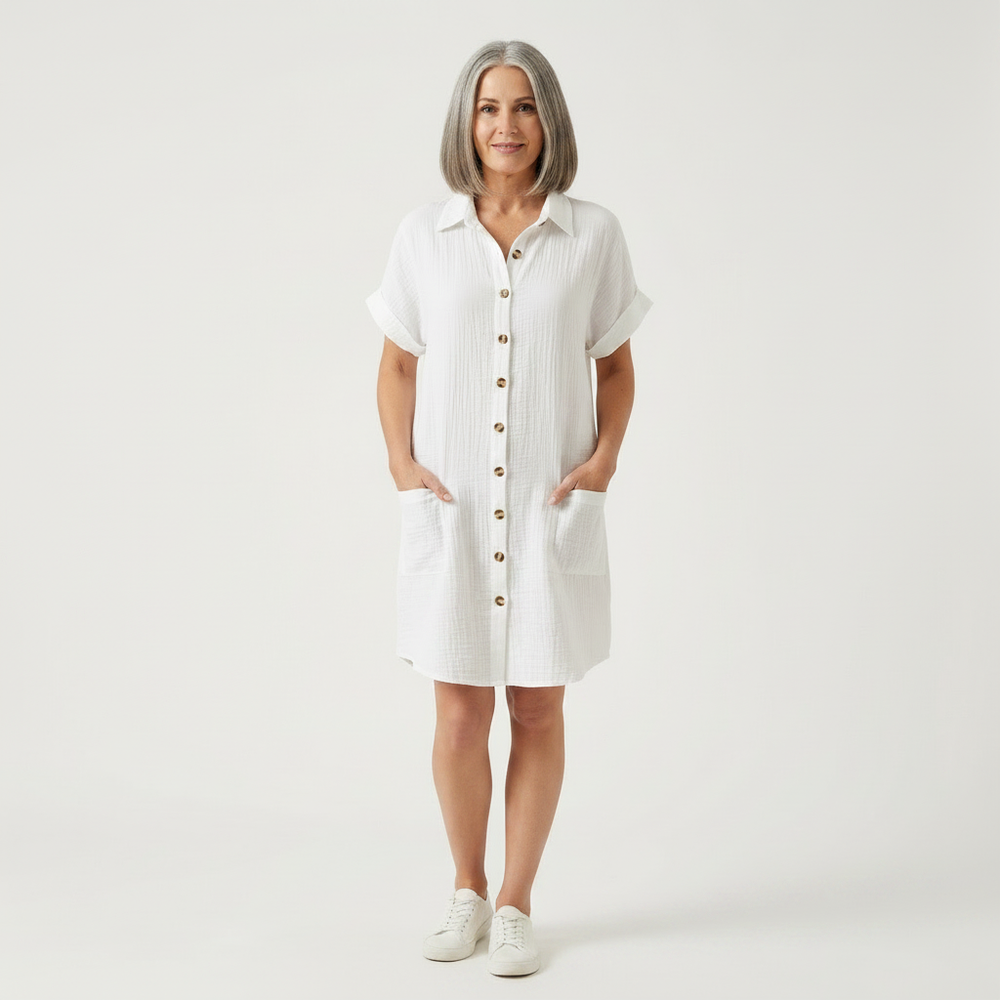 Breezon - Collared Button-Down Midi Dress