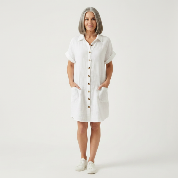 Breezon - Collared Button-Down Midi Dress