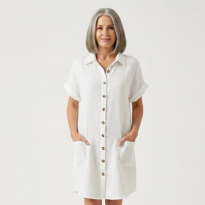 Breezon - Collared Button-Down Midi Dress