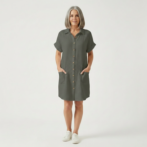 Breezon - Collared Button-Down Midi Dress