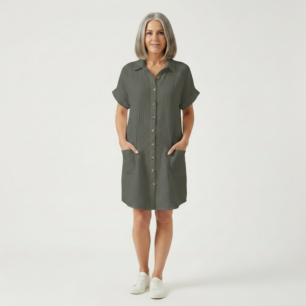 Breezon - Collared Button-Down Midi Dress