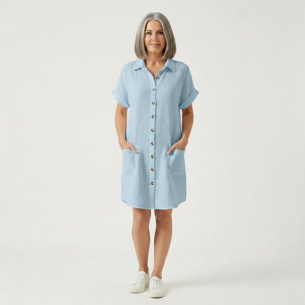 Breezon - Collared Button-Down Midi Dress