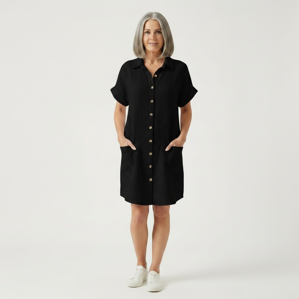 Breezon - Collared Button-Down Midi Dress