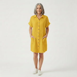 Breezon - Collared Button-Down Midi Dress