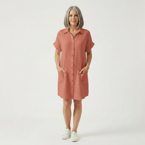 Breezon - Collared Button-Down Midi Dress