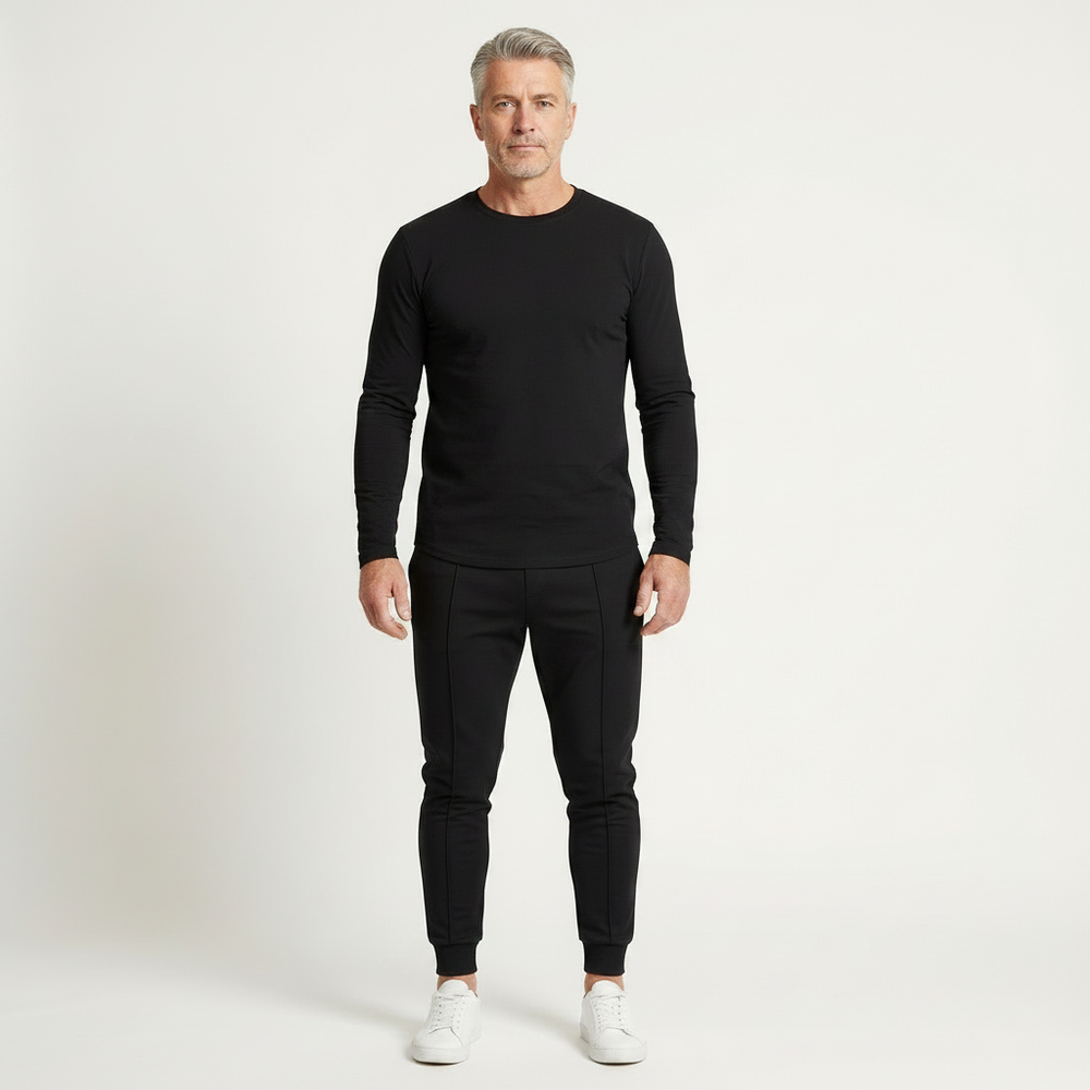 Velturo - Long Sleeve Crew Neck Shirt And Tapered Pants Set