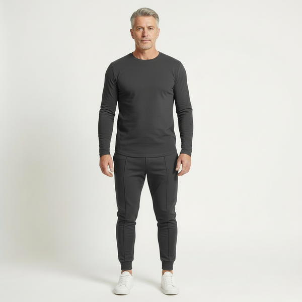 Velturo - Long Sleeve Crew Neck Shirt And Tapered Pants Set