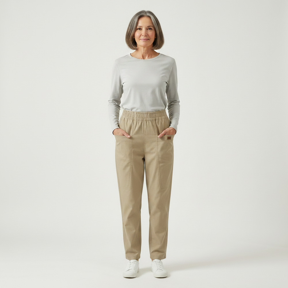 Slimova - Elastic Waist Straight-Leg Pants