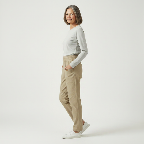 Slimova - Elastic Waist Straight-Leg Pants