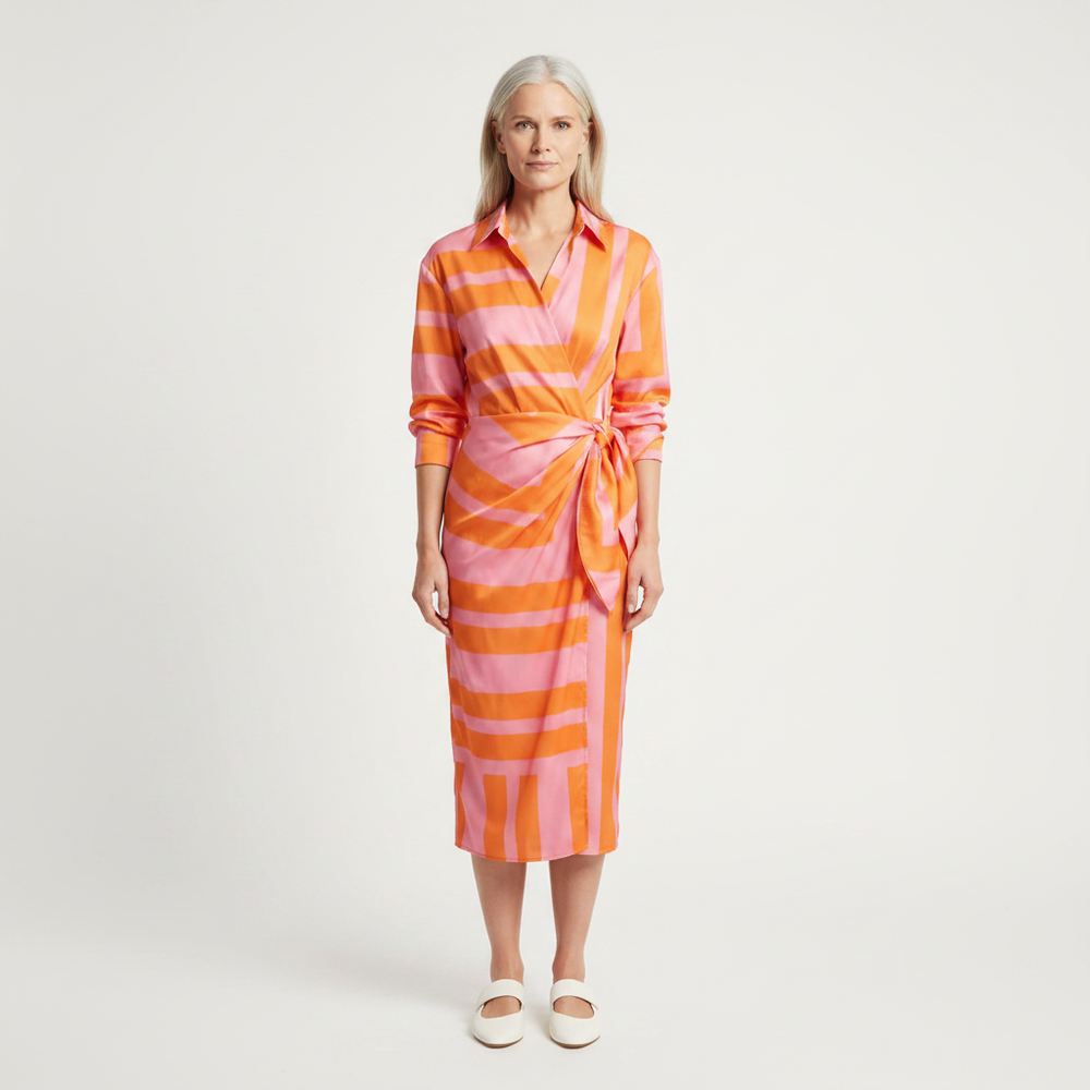 Aveline - Striped Midi Wrap-Style Shirt Dress