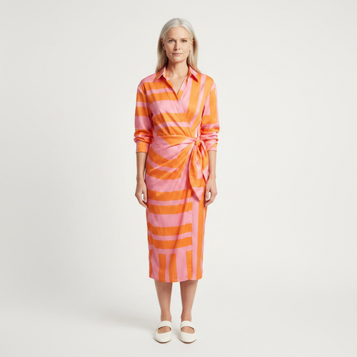 Aveline - Striped Midi Wrap-Style Shirt Dress