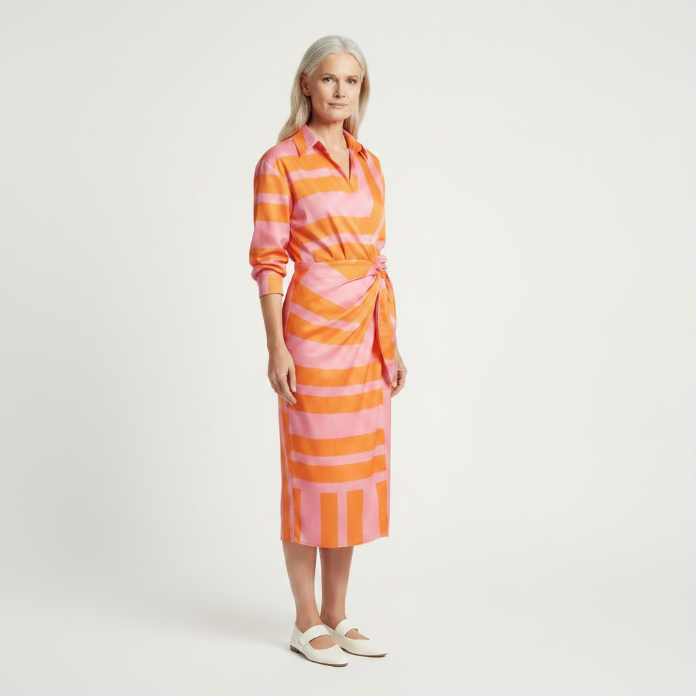 Aveline - Striped Midi Wrap-Style Shirt Dress