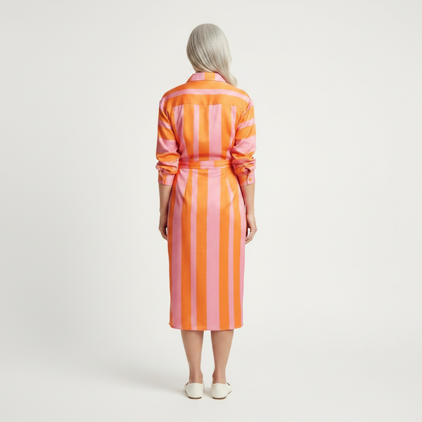 Aveline - Striped Midi Wrap-Style Shirt Dress
