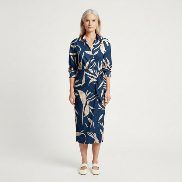 Aveline - Striped Midi Wrap-Style Shirt Dress