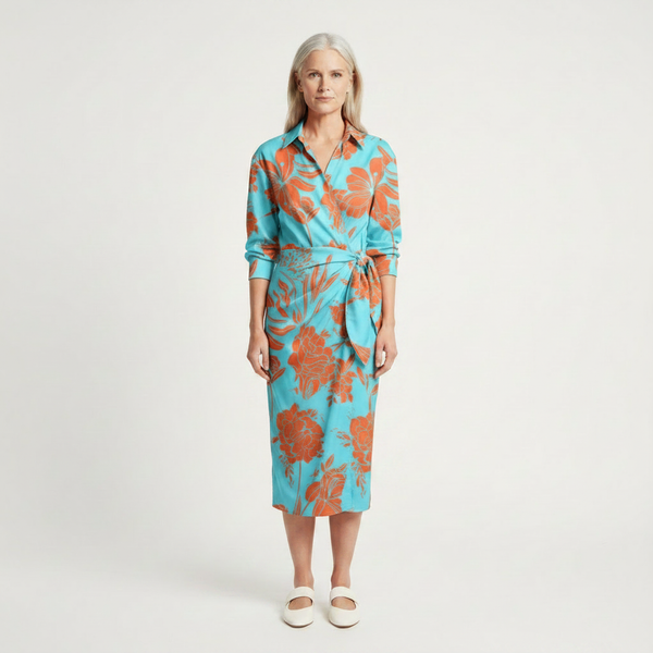 Aveline - Striped Midi Wrap-Style Shirt Dress
