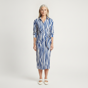 Aveline - Striped Midi Wrap-Style Shirt Dress