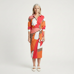 Aveline - Striped Midi Wrap-Style Shirt Dress