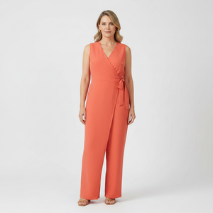Amora - Sleeveless Wrap-Front Full-Length Jumpsuit