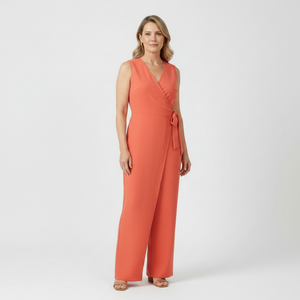 Amora - Sleeveless Wrap-Front Full-Length Jumpsuit