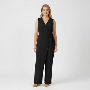 Amora - Sleeveless Wrap-Front Full-Length Jumpsuit