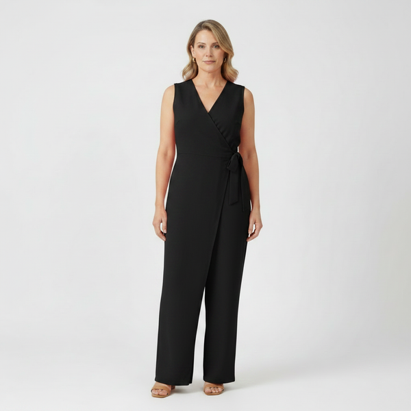 Amora - Sleeveless Wrap-Front Full-Length Jumpsuit