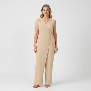 Amora - Sleeveless Wrap-Front Full-Length Jumpsuit
