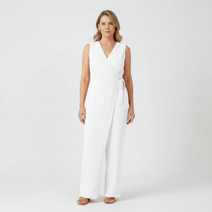Amora - Sleeveless Wrap-Front Full-Length Jumpsuit