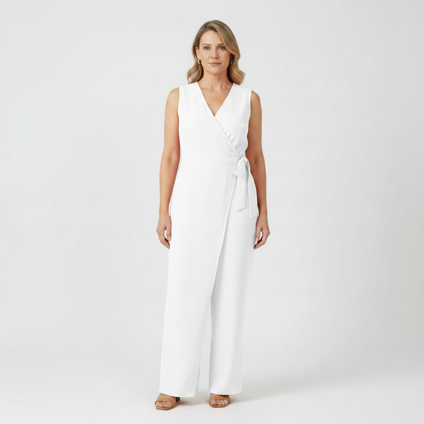 Amora - Sleeveless Wrap-Front Full-Length Jumpsuit