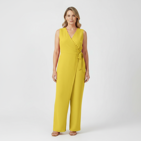 Amora - Sleeveless Wrap-Front Full-Length Jumpsuit