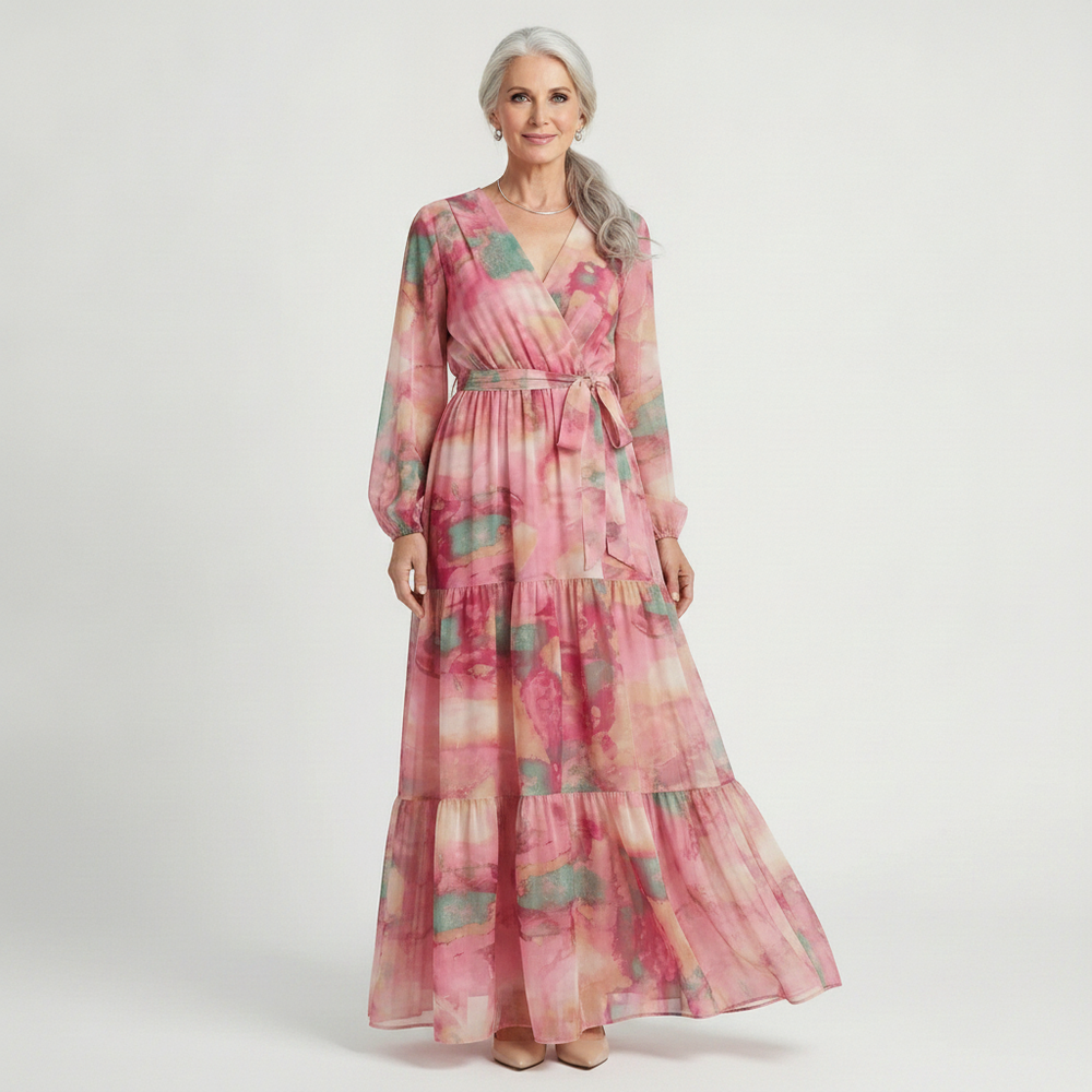 Floravia - Long-Sleeve Floral Wrap Maxi Dress