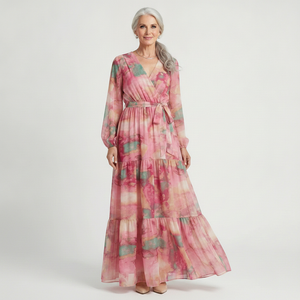 Floravia - Long-Sleeve Floral Wrap Maxi Dress