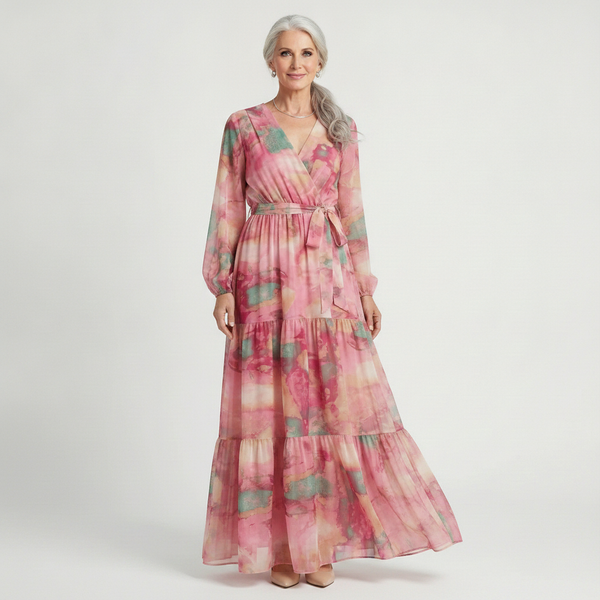 Floravia - Long-Sleeve Floral Wrap Maxi Dress