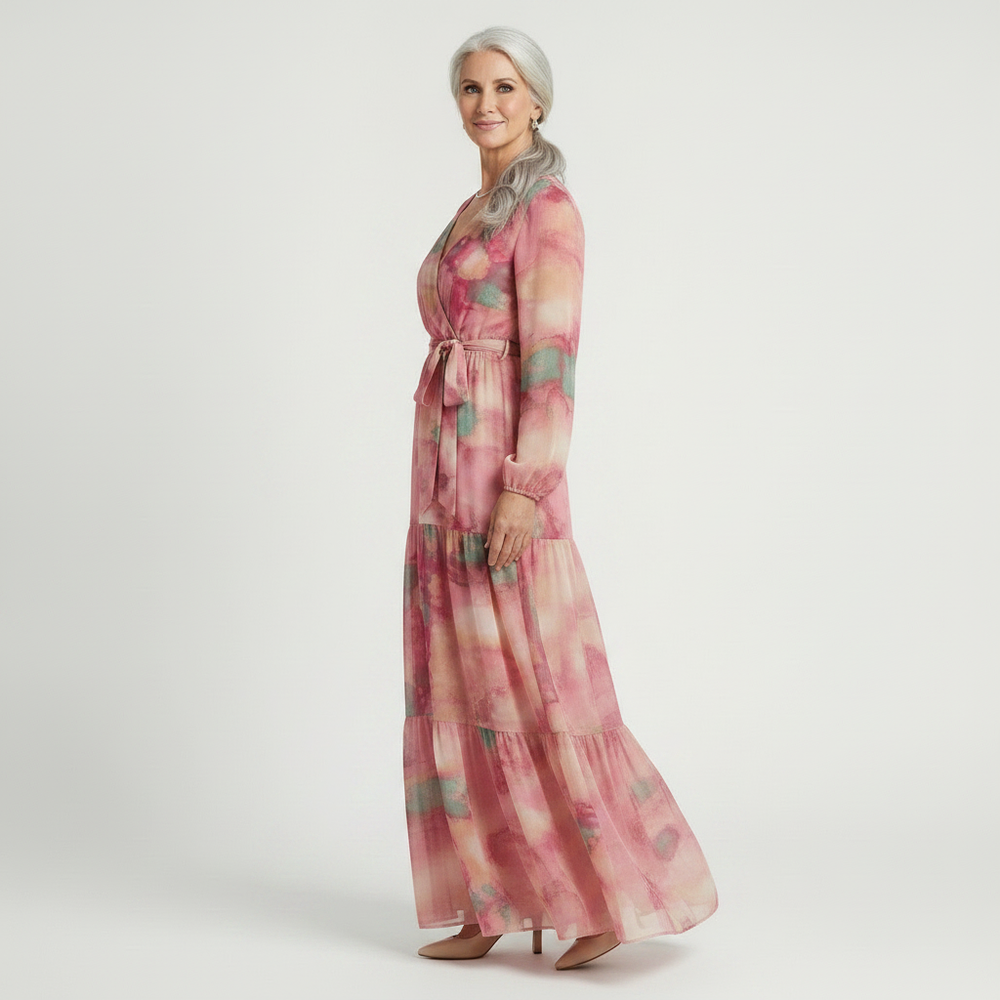 Floravia - Long-Sleeve Floral Wrap Maxi Dress
