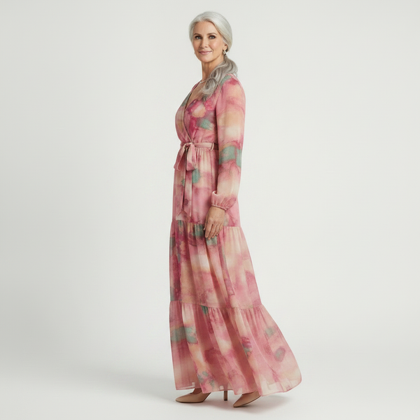 Floravia - Long-Sleeve Floral Wrap Maxi Dress