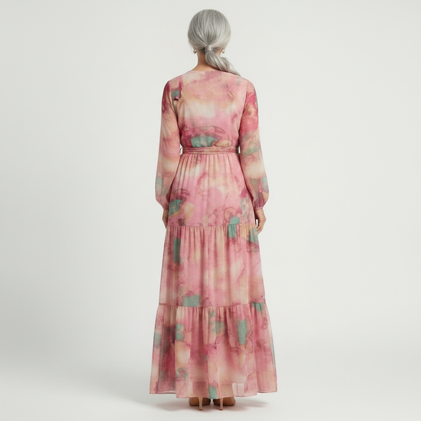 Floravia - Long-Sleeve Floral Wrap Maxi Dress