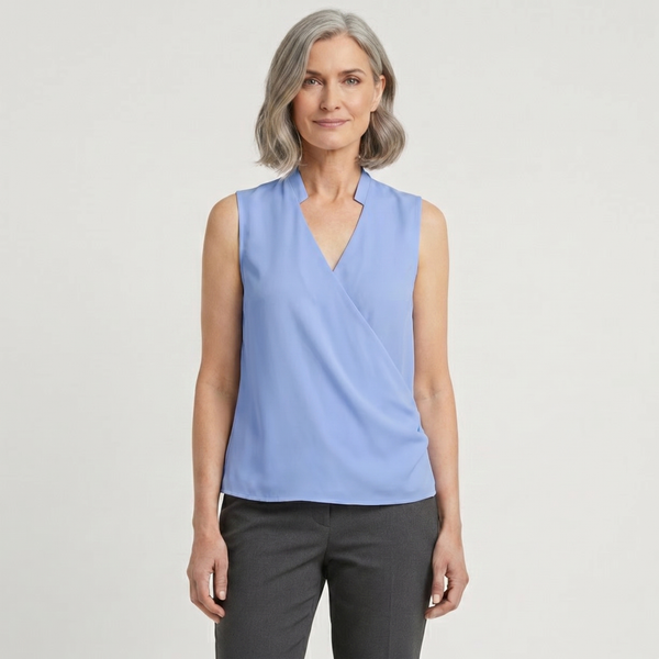 Velvora - Sleeveless V-Neck Wrap-Style Top